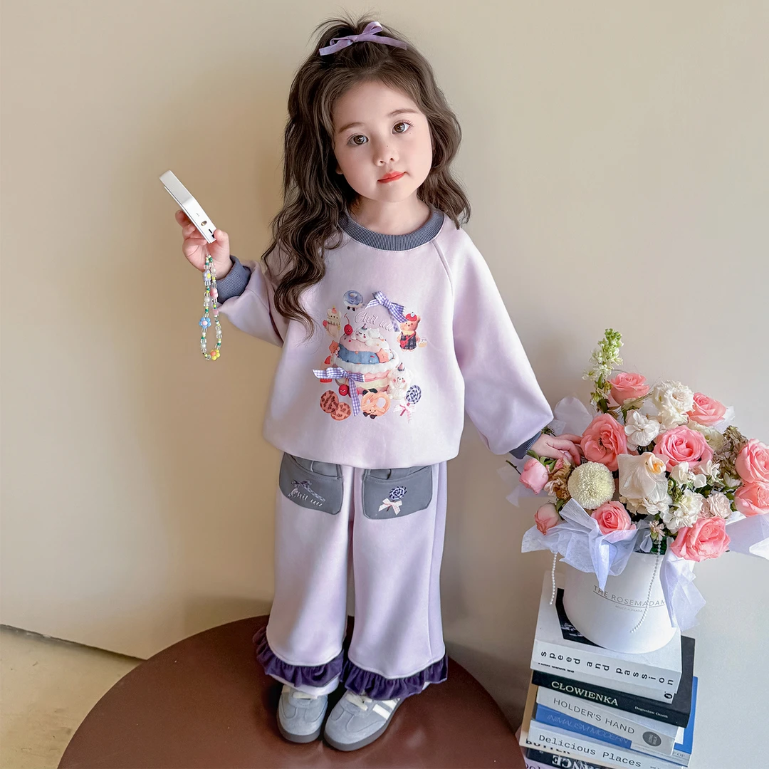 女童卡通卫衣套装洋气儿童春秋季新款女宝宝休闲两件套小女孩时髦