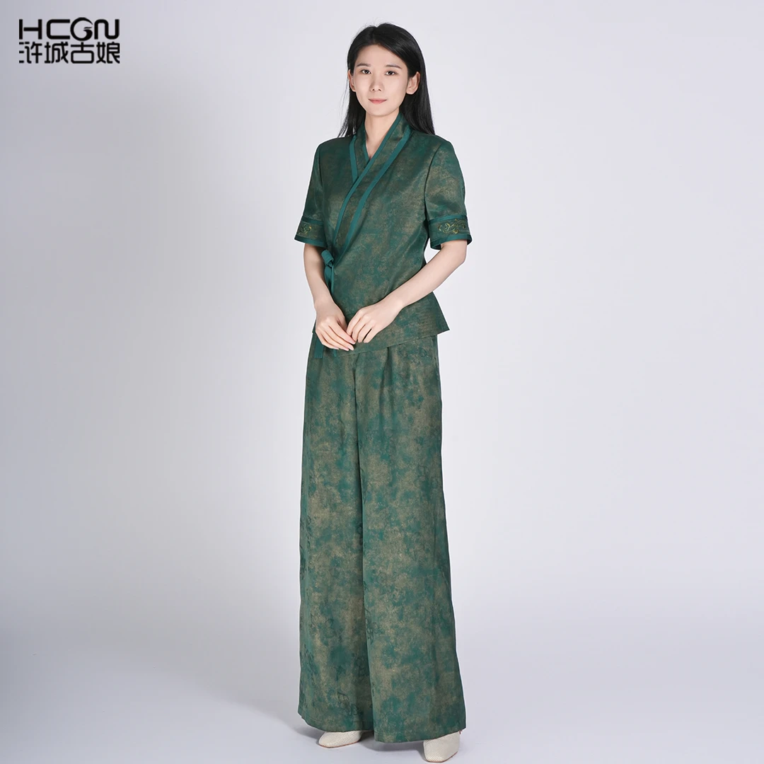 国风新中式显瘦桑蚕丝100%墨尘香云纱套装HBSS060077+HBSS060078