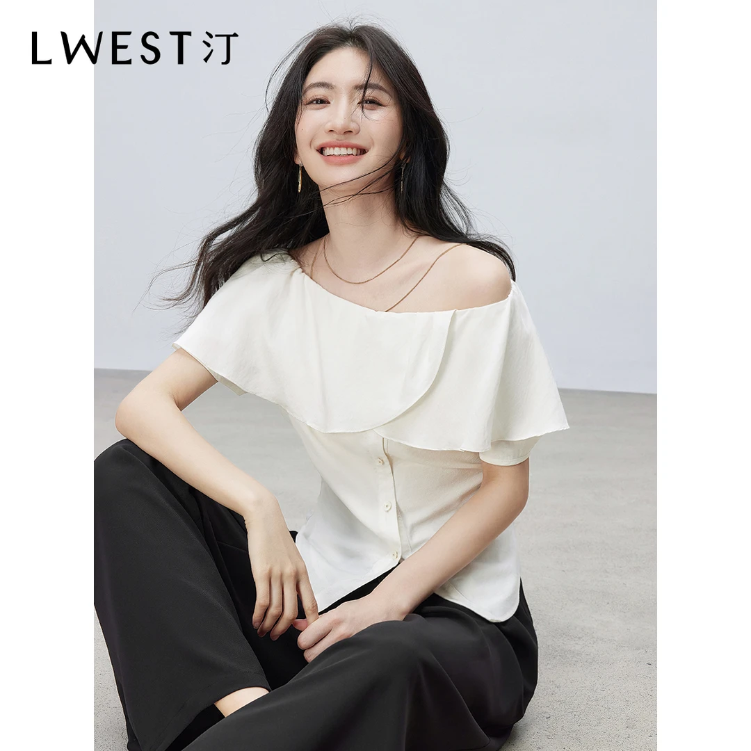 【林一专属】朗文斯汀法式设计感一字领荷叶领衬衫DTYC5203C07024