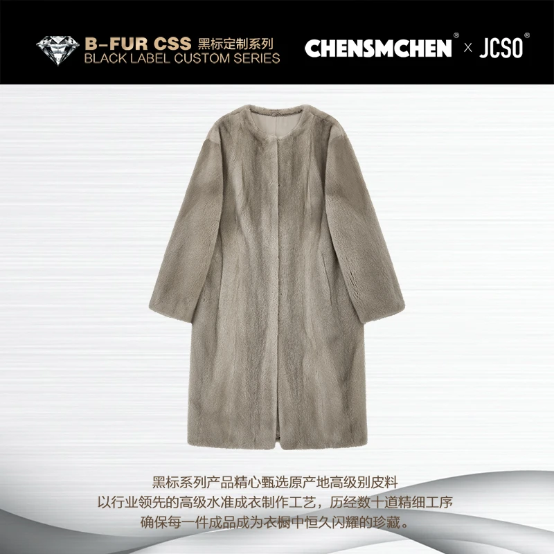 【CHENSMCHEN×JCSO】进口银蓝圆领长款水貂皮草外套女冬CdSP7574NL