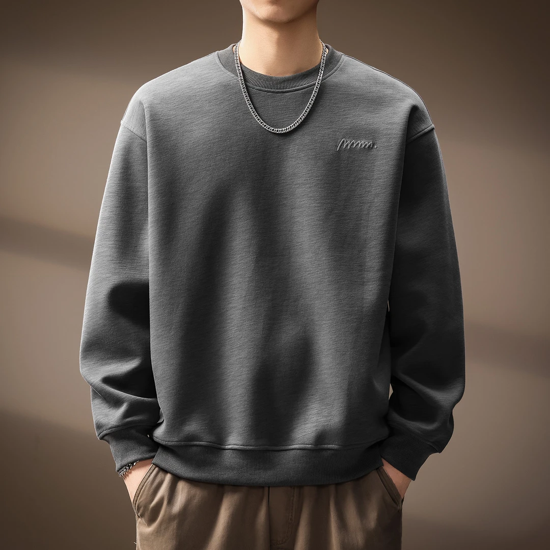 MR.MUDI/穆迪先生高端美式重磅圆领竹节纹理卫衣男士秋季新款宽松