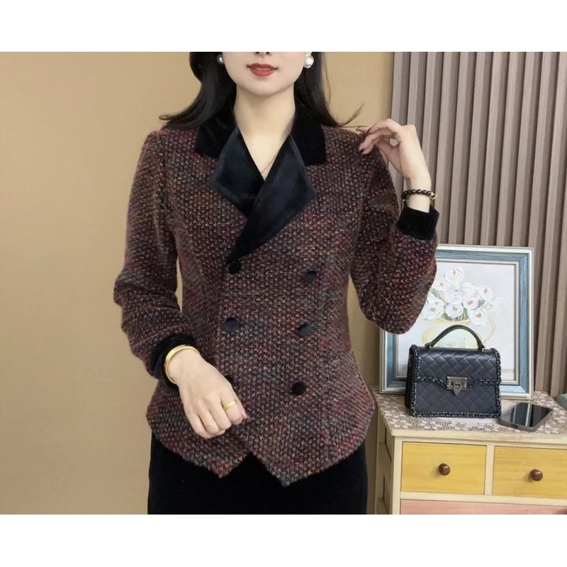 2025春秋长袖V领气质百搭显瘦开衫西装扣子上衣时尚中式小衫1122