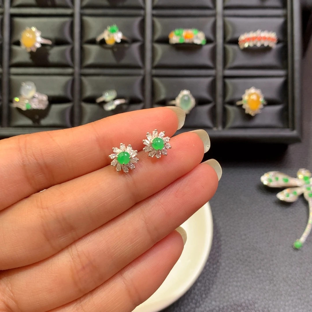 翡翠银S925镶嵌耳饰