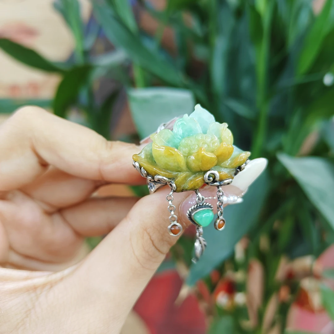 恒玖翡翠  台湾银镶 天然翡翠戒指 手工珠宝镶嵌  复古