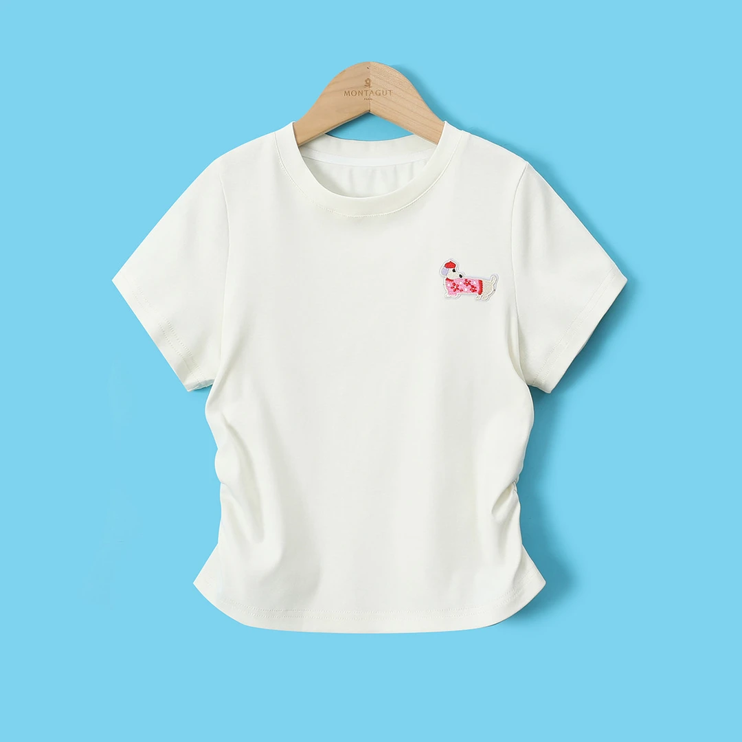 梦特娇女童夏季新款T恤收腰显瘦百搭设计感短款时尚上衣潮D52