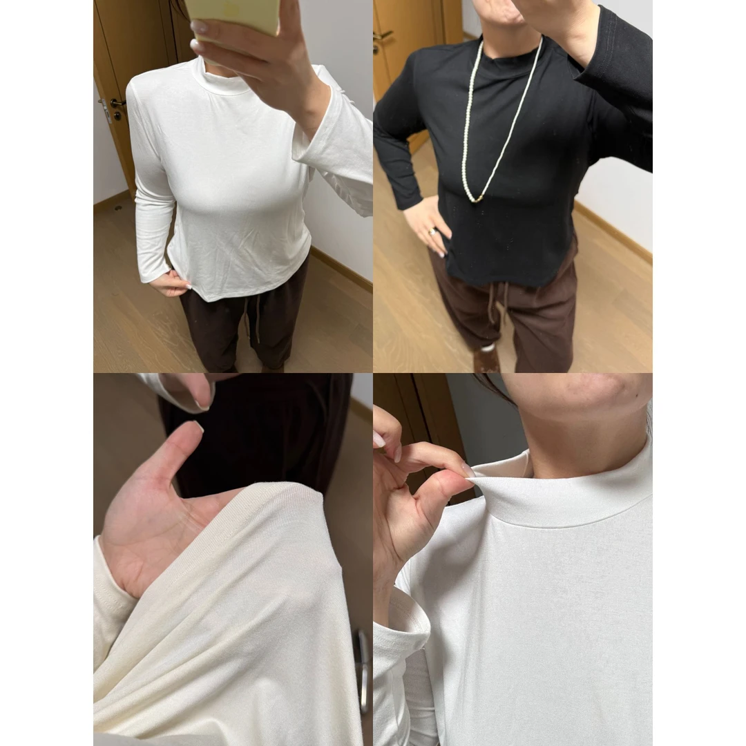 【椰蓉小方】微胖大码胖MM纯色打底衫半高领亲肤长袖T恤外穿