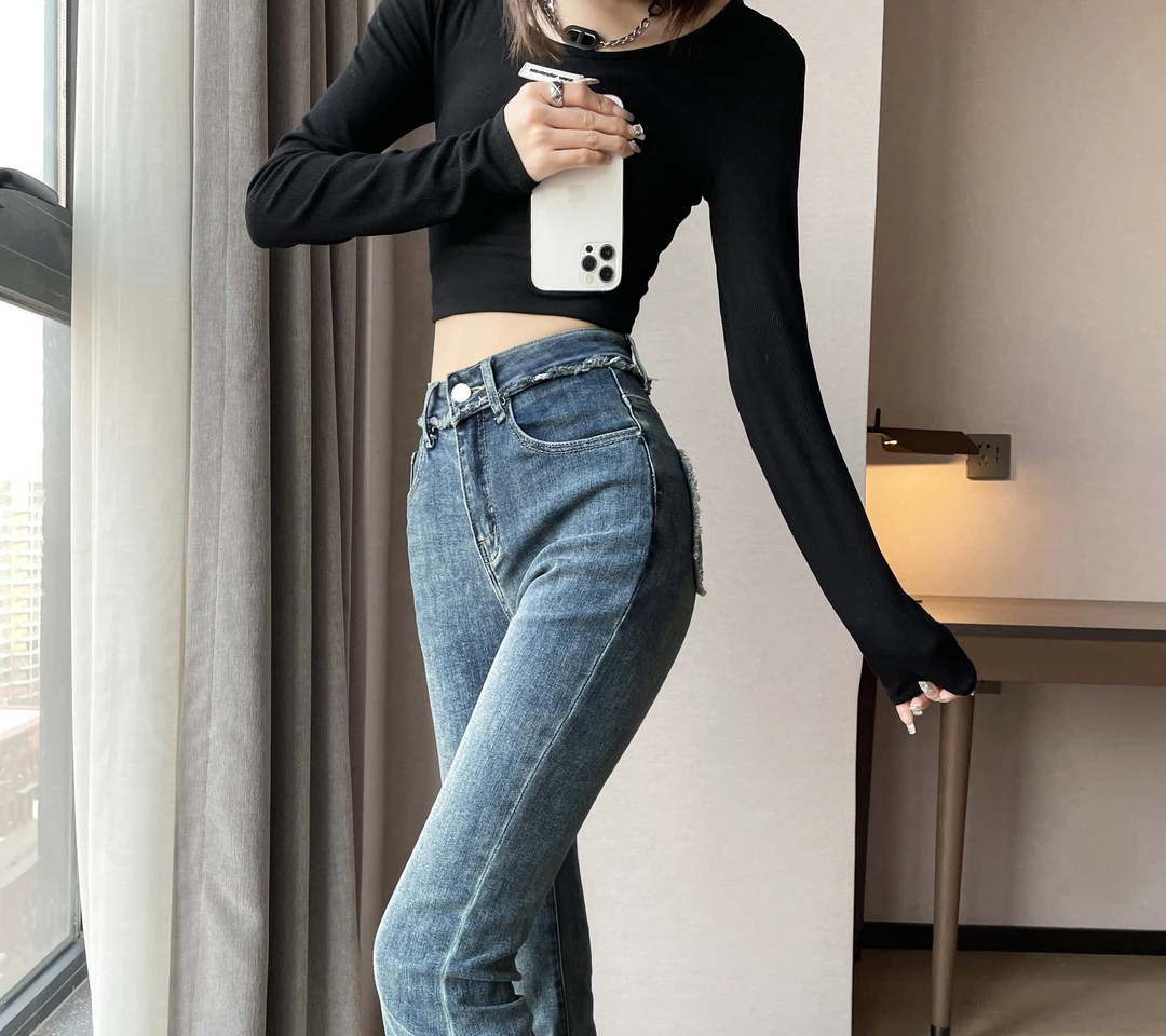 0430 整款默认微瑕辣妹高街喇叭裤 介意掉色勿