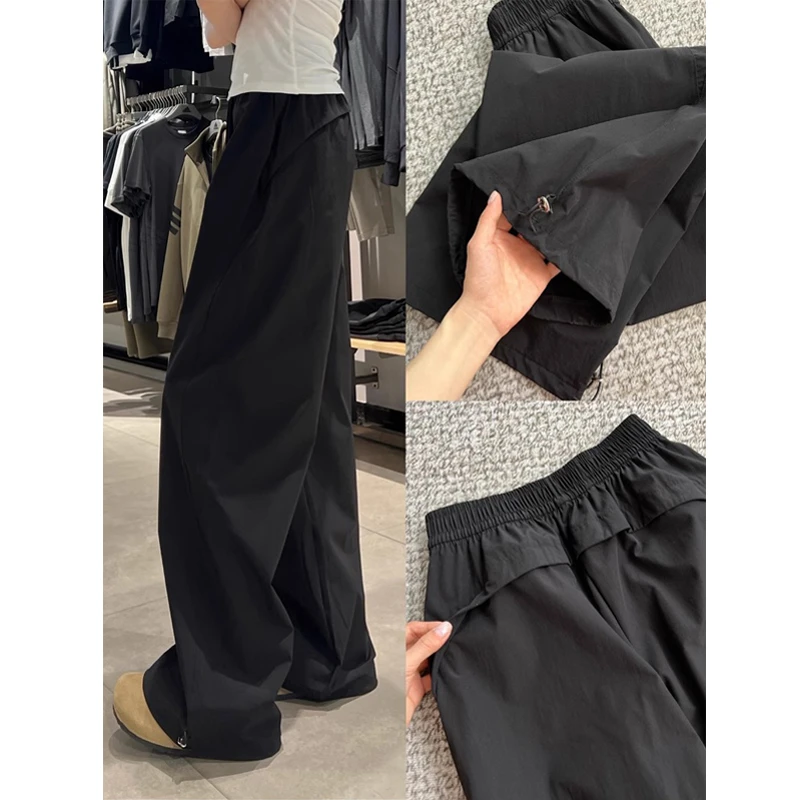 裤长112cm高个子超长黑色速干工装裤女夏薄款直筒休闲阔腿运动裤