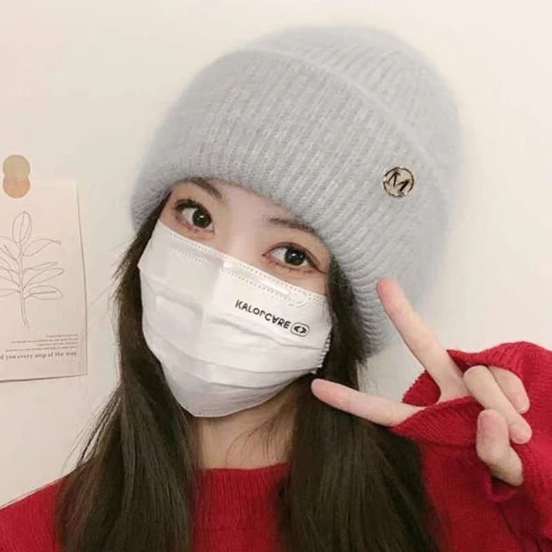 针织帽子女新品秋冬加绒加厚百搭毛线帽大头围套头帽保暖护耳冷帽