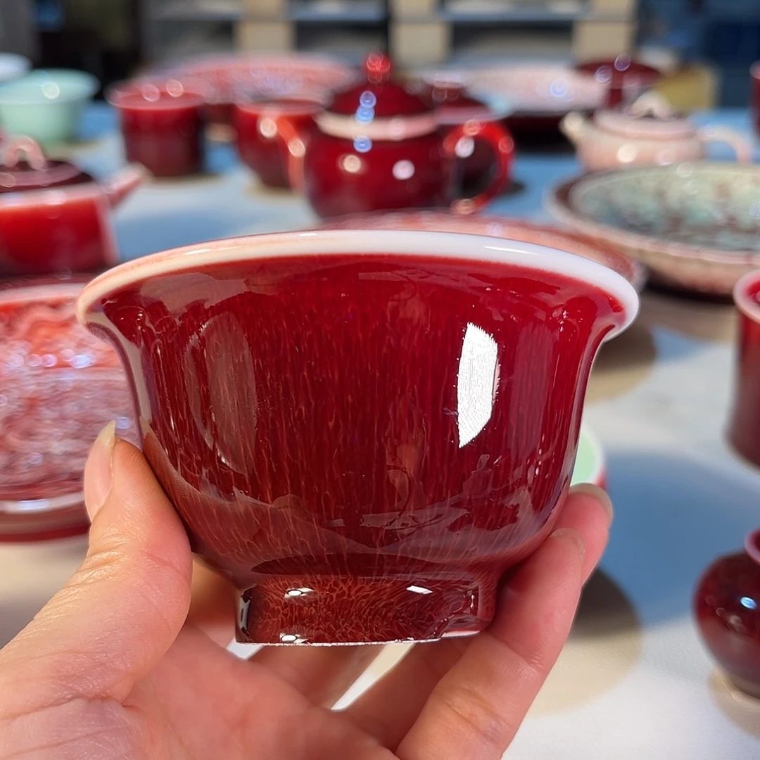 景德镇陶瓷红马坊压手杯
