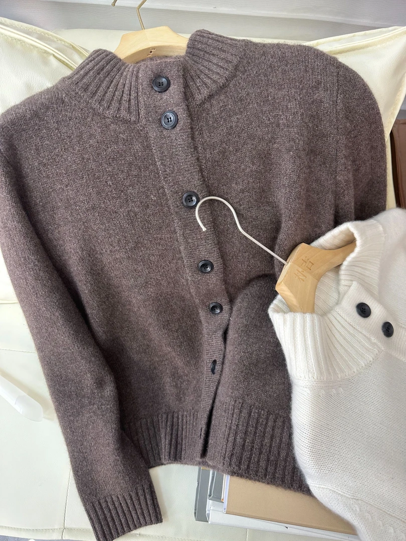 [奢绒星棕]羊绒开衫女毛衣休闲百搭宽松慵懒风针织外套