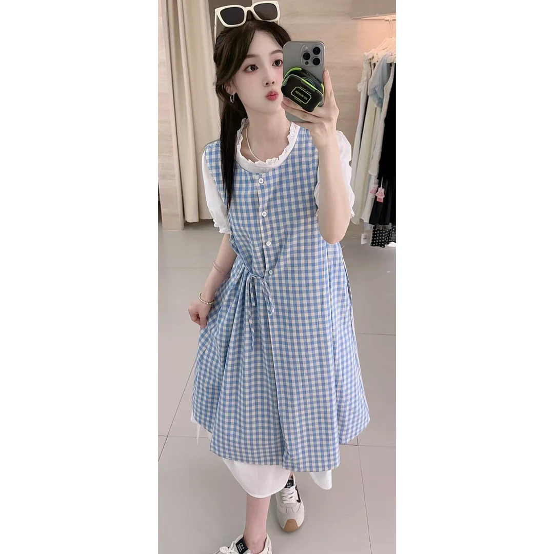 1923田园风格子两件套裙