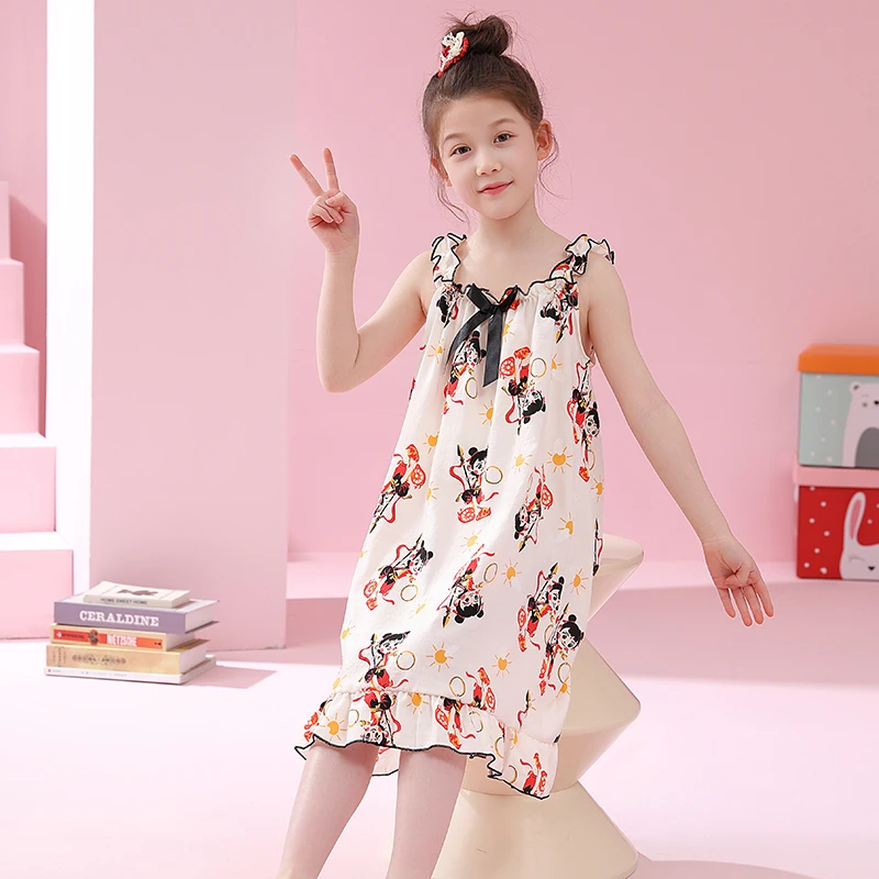 儿童女童吊带睡裙夏季薄款短袖卡通公主风睡衣中大童小女孩家居服