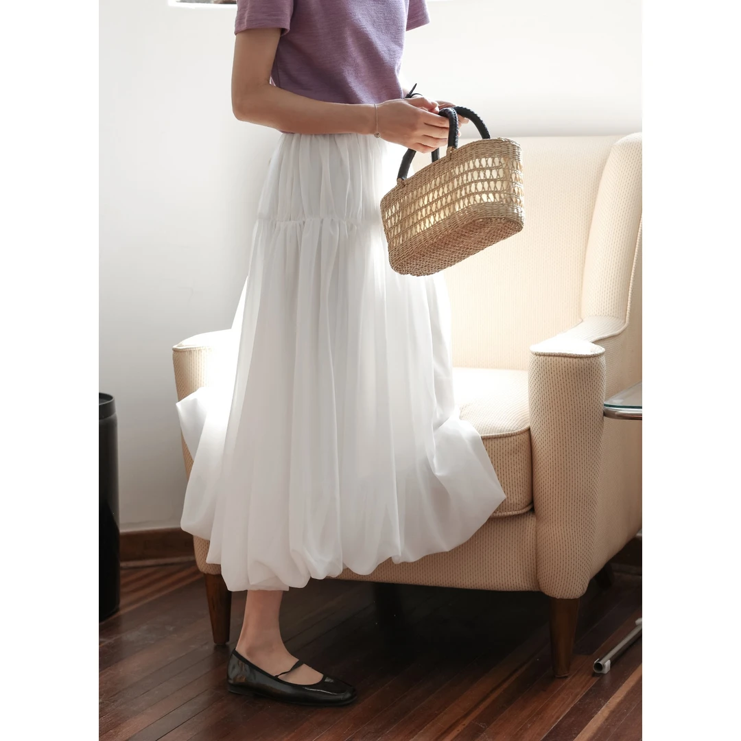 叙事曲/轻盈好搭 白色半身裙女秋花苞裙漂亮裙子独特/糯米不开花