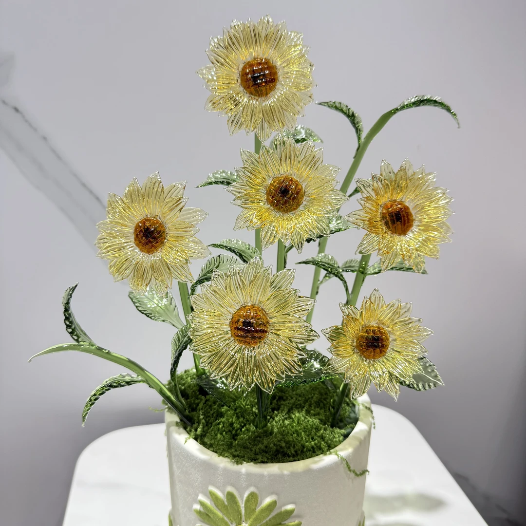【琉光向阳】(精致小巧款)淄博纯手工非遗琉璃花办工桌精品摆件