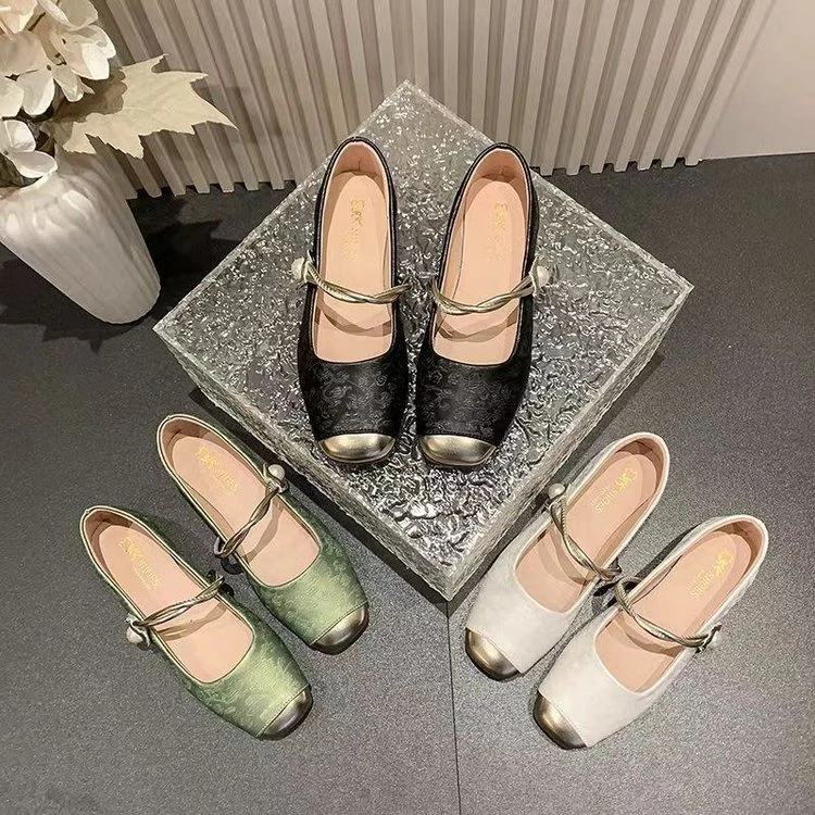 新中式国风单鞋女2025春新款配裙子一脚蹬玛丽珍单鞋奶奶瓢鞋A15