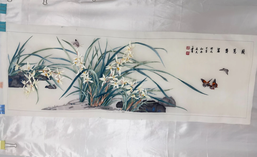 新品特价兰花图纯手工刺绣横版装饰苏州礼品壁画非遗苏绣