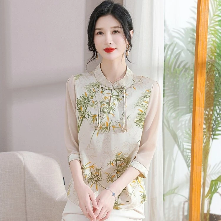 中老年妈妈装2025夏季薄款七分袖上衣时尚新款女T恤气质百搭短袖