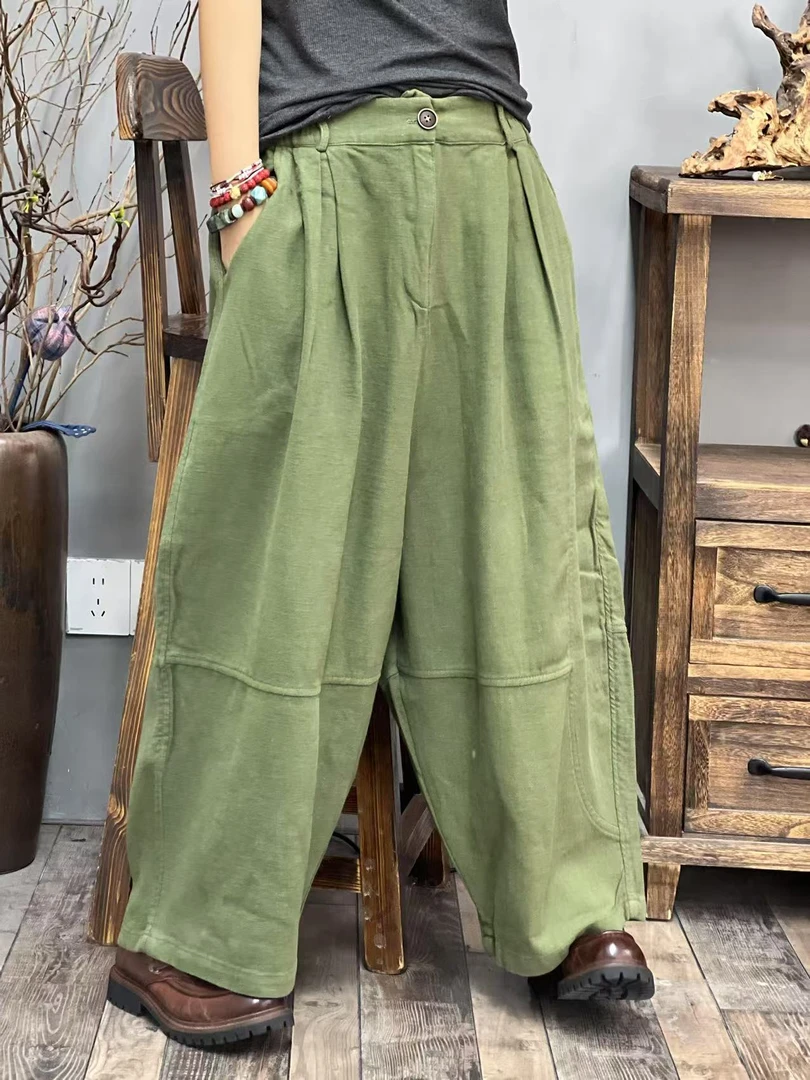 Y9 春季新品休闲百搭纯色文艺休闲女士裤子 臀围132长85