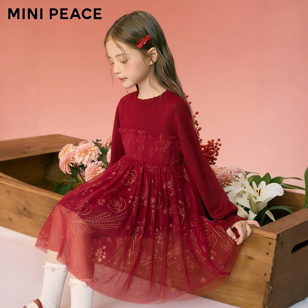【公主系列】MINIPEACE太平鸟童装女童毛衣裙秋冬拜年服红色裙子