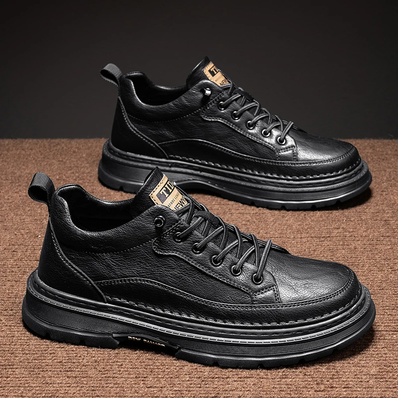 男鞋2025新款秋冬英伦皮面低帮马丁靴男款商务增高休闲皮鞋工装靴