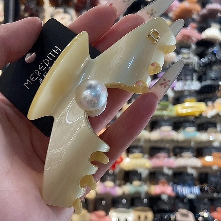 醋酸铜合金鹅黄色单颗珍珠，醋酸抓夹
