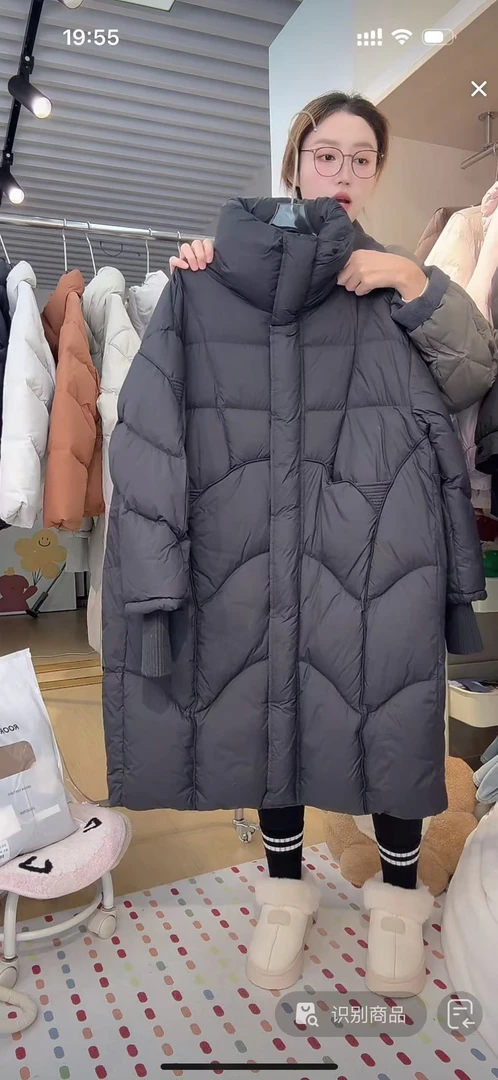 8863款肉肉自留白鸭绒90绒保暖长款羽绒服宽松保暖羽绒服轻薄不重