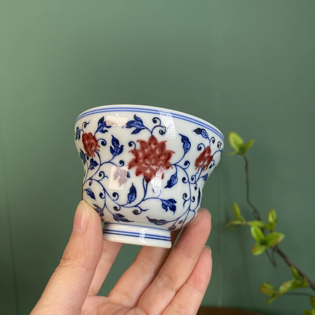 【望月御品】釉里红缠枝莲葫芦杯主人杯陶瓷茶杯手工手绘景德镇茶具