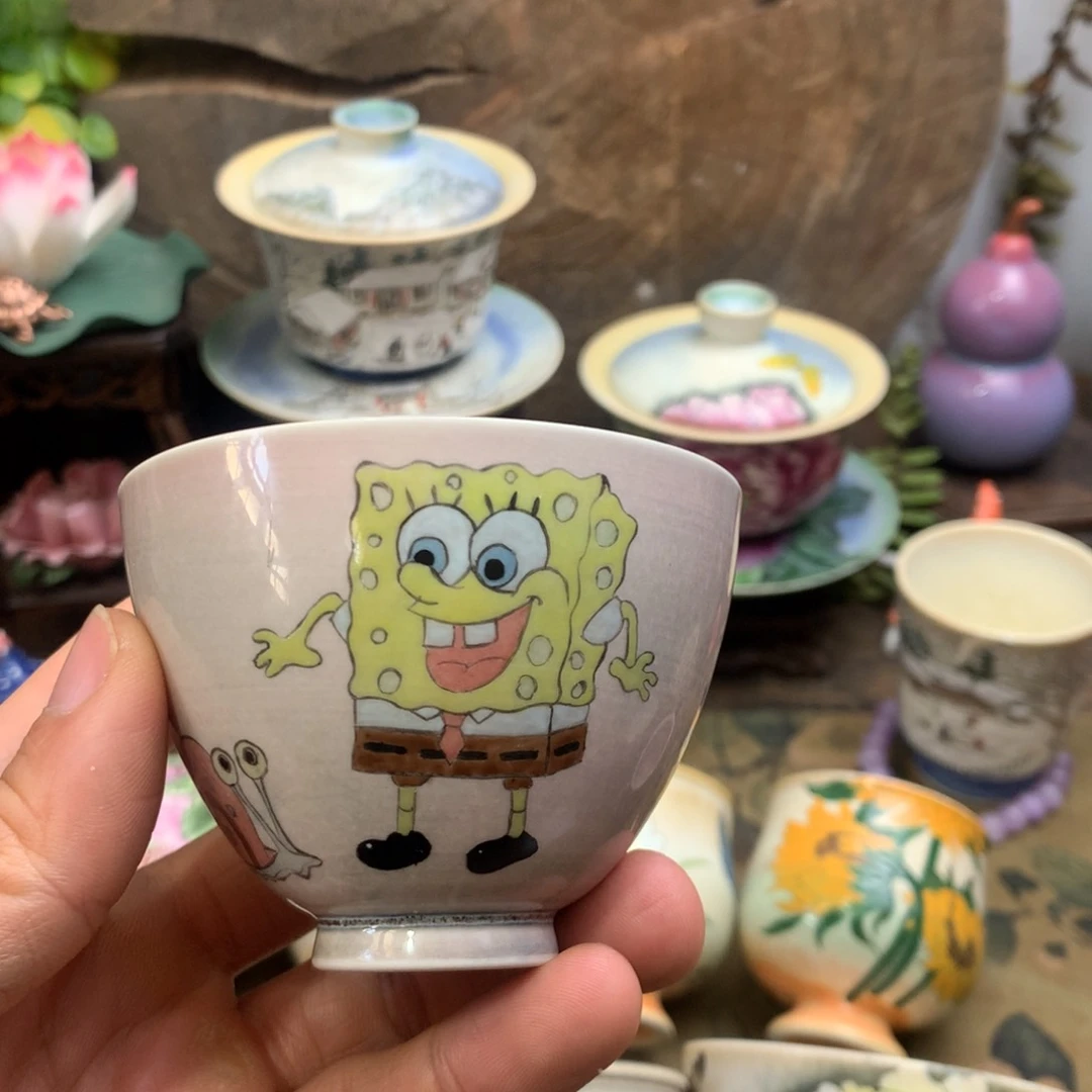 拾泥手绘海绵宝宝杯