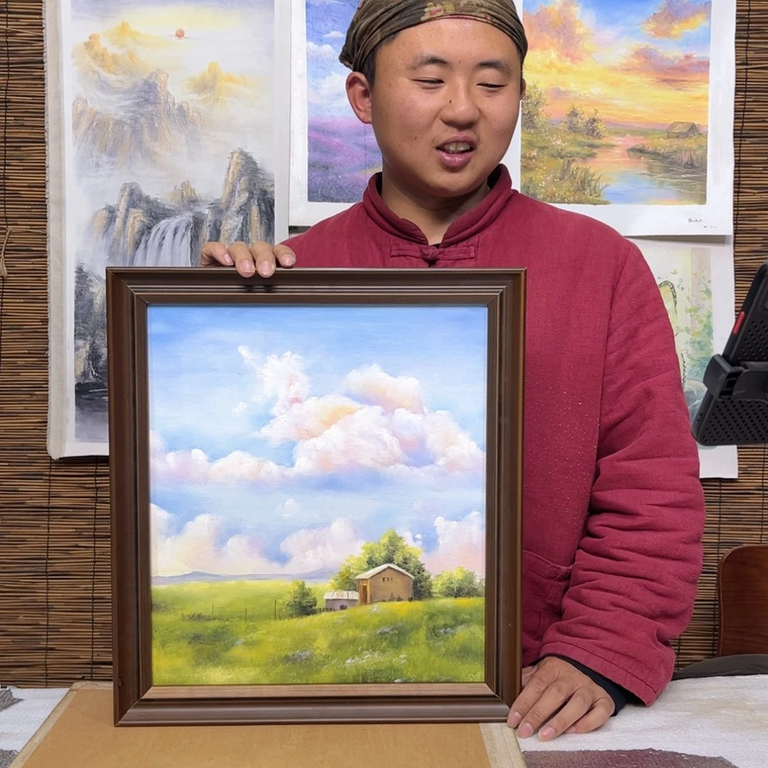 油画行路人小院绘画作品竞拍