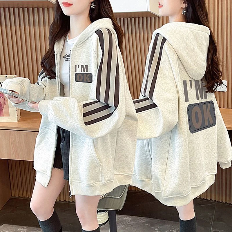 韩版大码纯棉休闲百搭连帽卫衣女春秋季新款网红显瘦开衫上衣外套