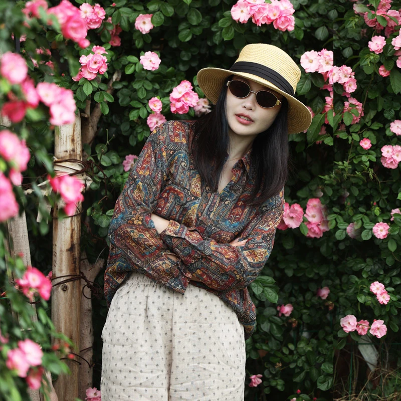 澳希美原创设计苎麻中长款长袖衬衫轻奢女装夏季薄款小众设计上衣