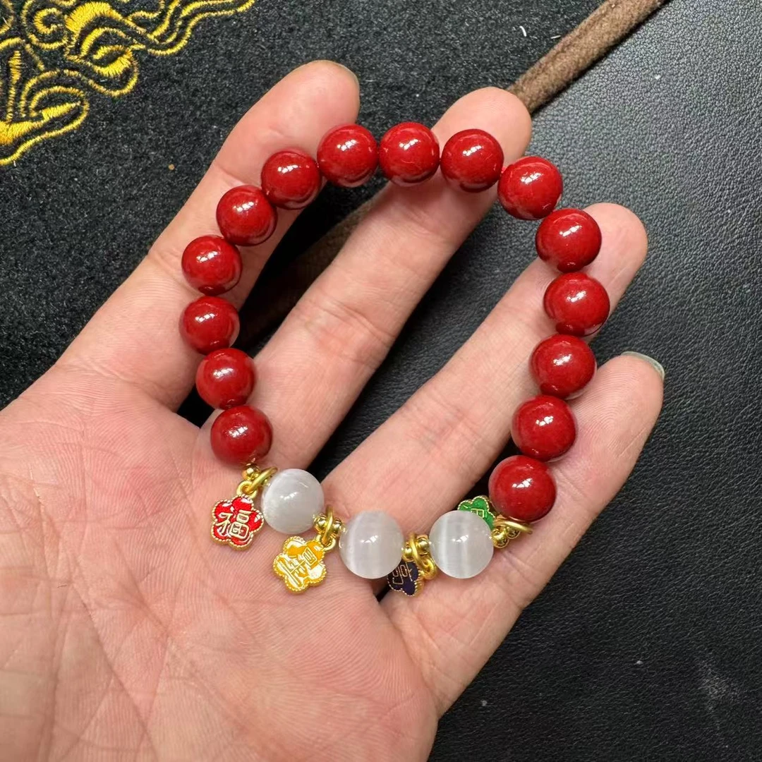 含辰砂工艺品天然朱砂卡10mm手串 V1058—多样性发