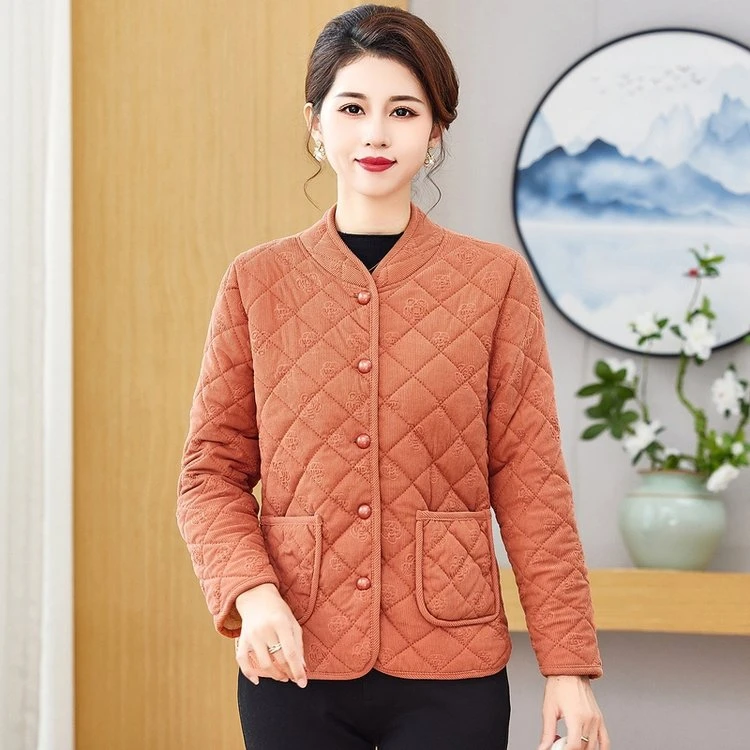 中年妈妈加绒加厚棉衣外套灯芯绒棉服2025冬季中老年女装棉袄内胆