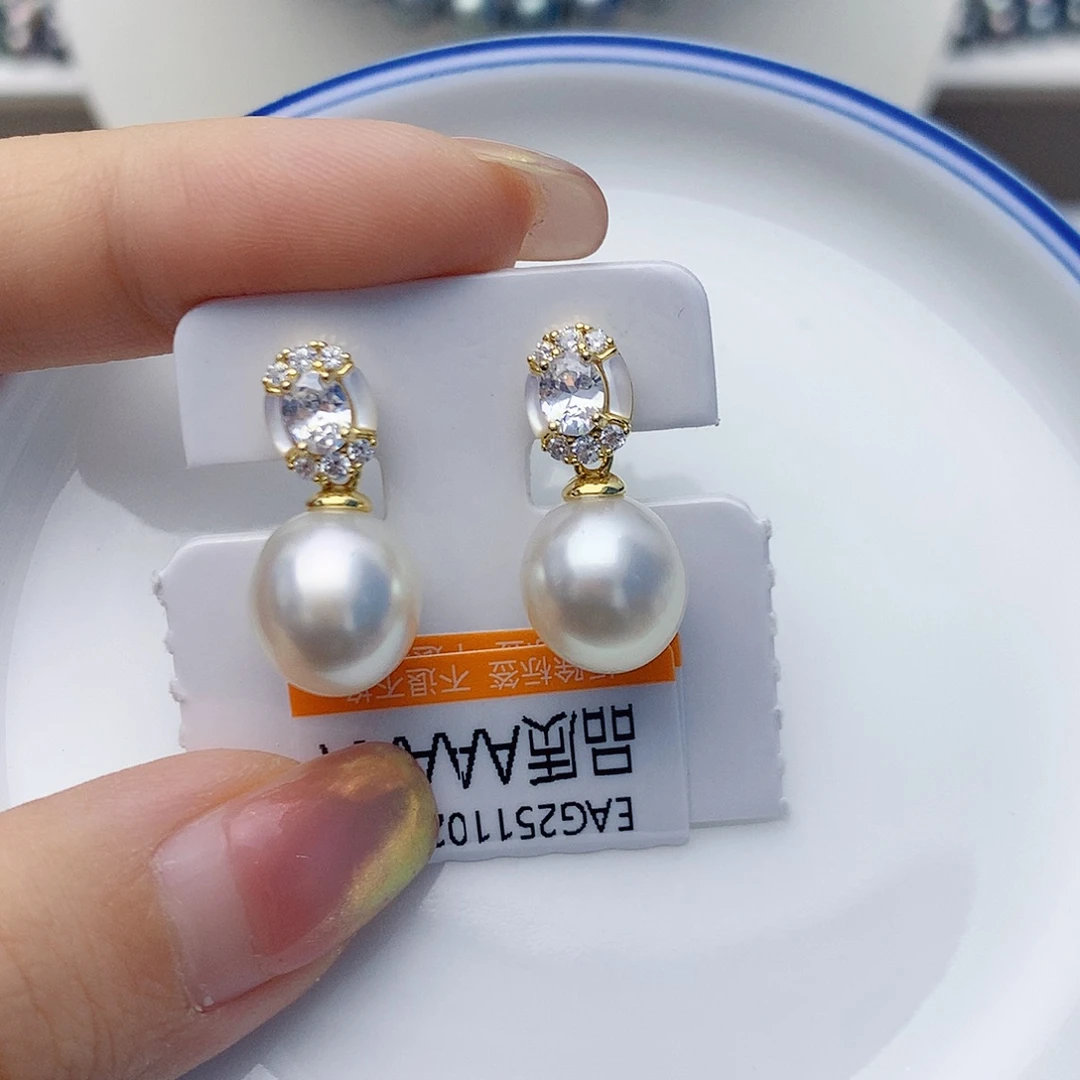 银S925镶嵌耳饰海水珍珠W62
