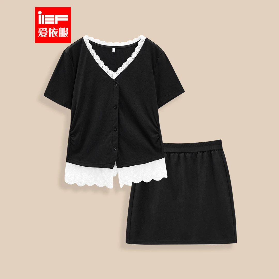 IEF/爱依服【微胖】大码女装2025夏季新款法式纯欲风显瘦上下套裙