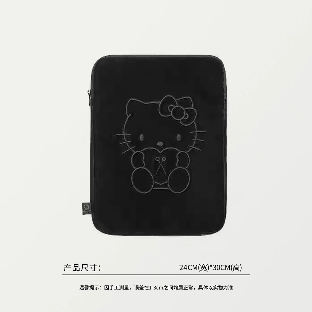 57899 黑皮KT猫，织物刺绣13英寸iPad平板电脑包，尺寸：24×30cm