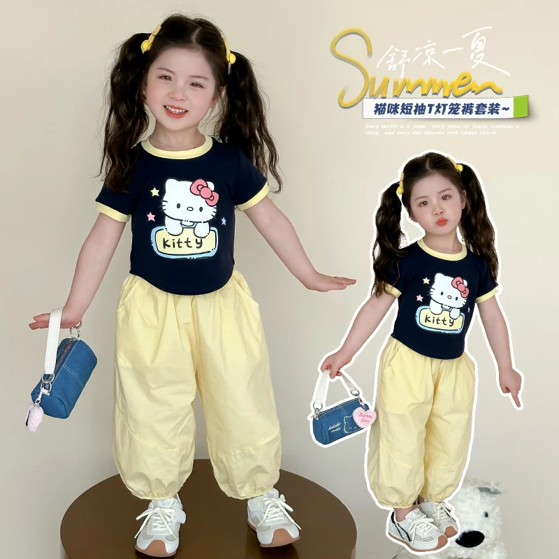 女童运动套装洋气休闲儿童夏季新款女宝宝短袖灯笼裤两件套小女孩