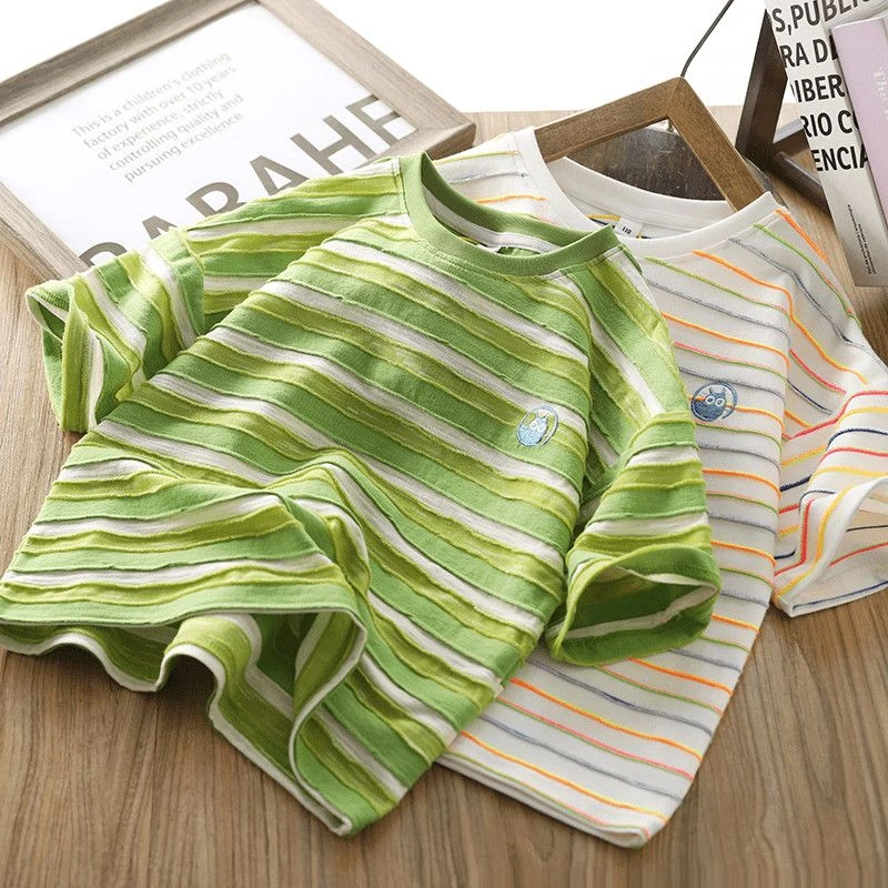男童短袖T恤2025夏季新款儿童装条纹帅气薄款体恤衫潮酷男孩汗衫