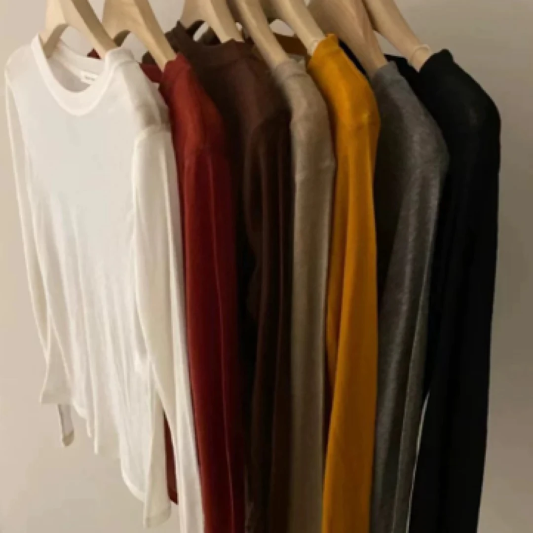 韩国拆包正品今日推荐/天/丝/羊/毛/亚/麻混纺超软糯长袖打底衫