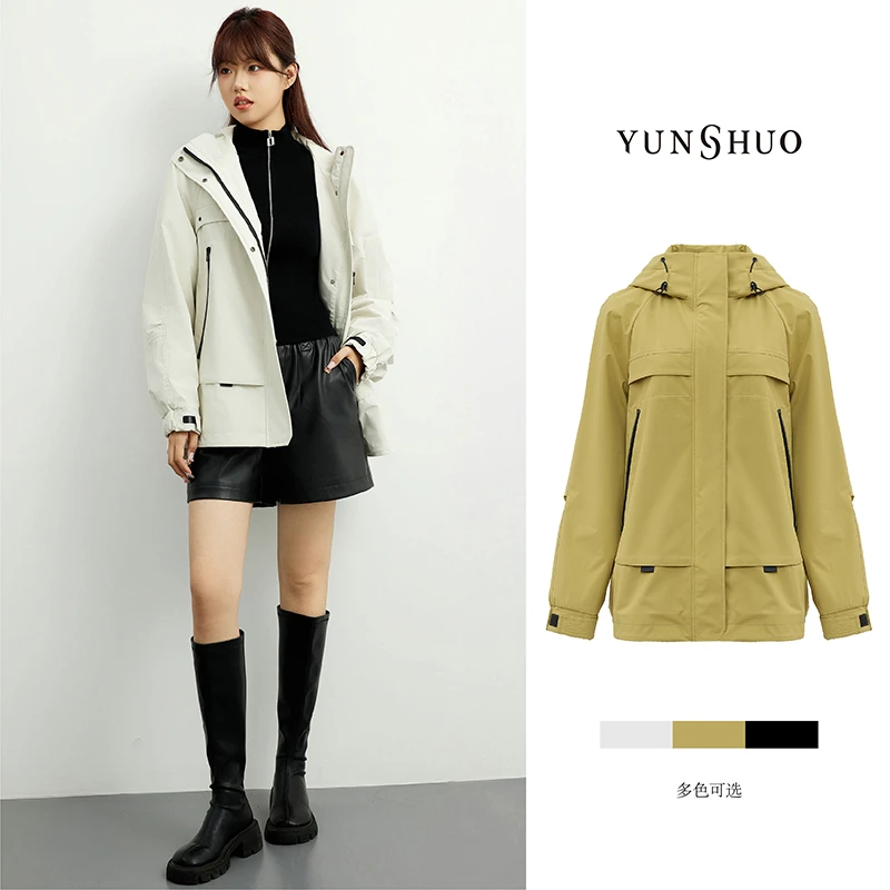允硕春季新品时尚百搭秋季立领连帽冲锋衣宽松休闲上衣外套456159