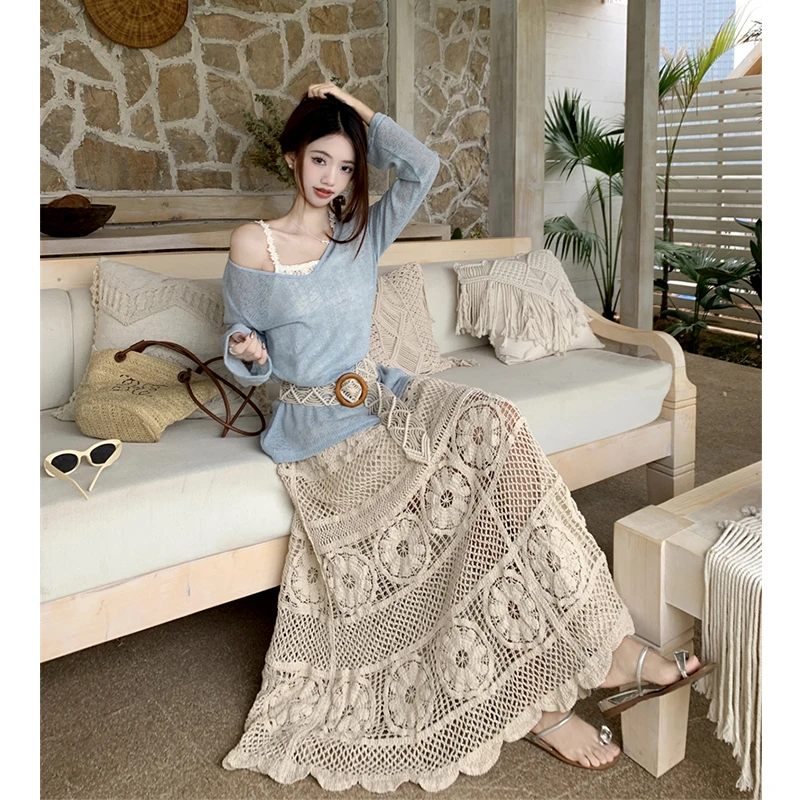 大西北新疆旅游必备裙子气质时尚套装女夏度假风新款半身裙两件套