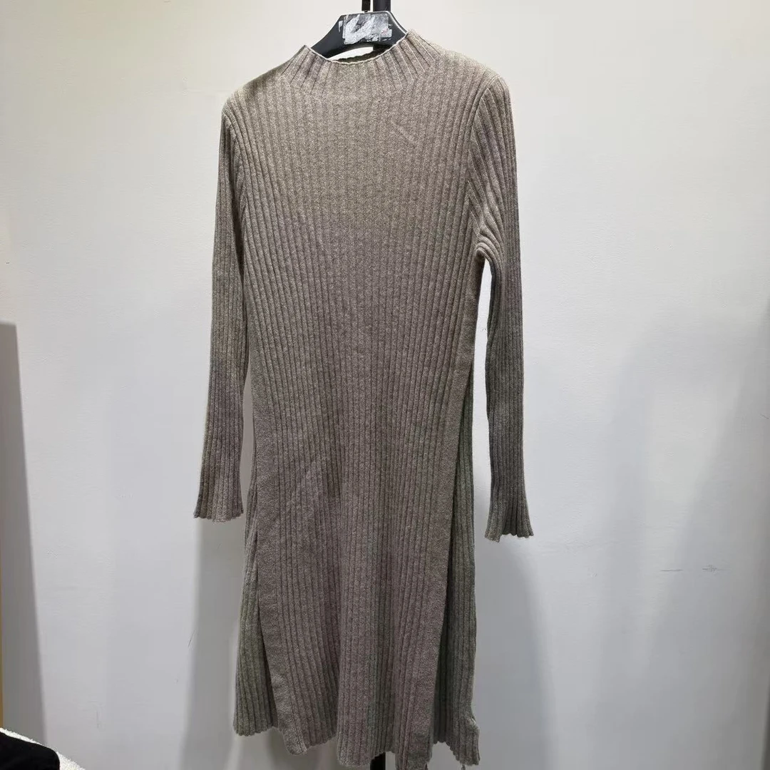 秋冬显瘦竖坑条山羊绒连衣裙【817】