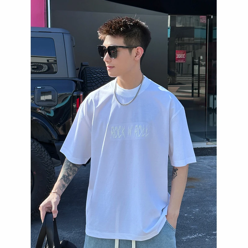 【时尚起易】夏季ins潮流美式休闲百搭个性痞帅印花圆领宽松半袖T恤