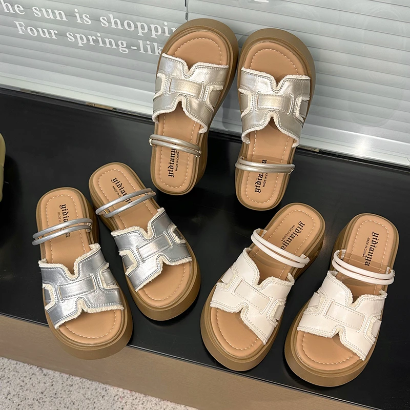 复古法式编织拖鞋女夏外穿2025新款绝美配裙子松糕厚底两穿凉拖鞋