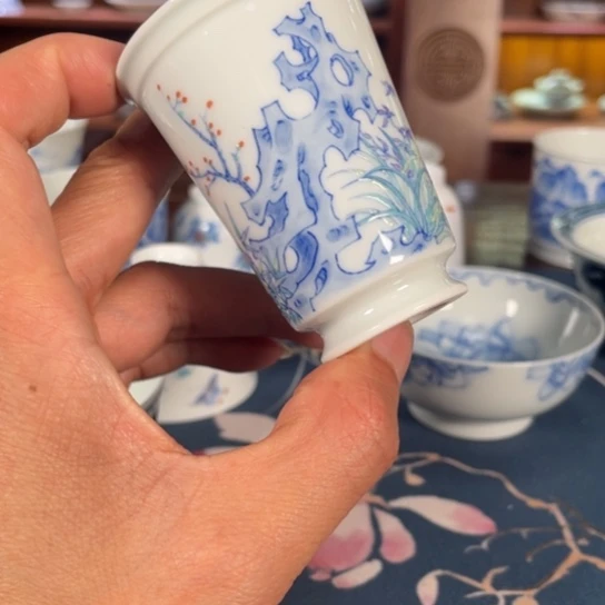 杯城**开兰花茶杯哦手工手绘茶杯