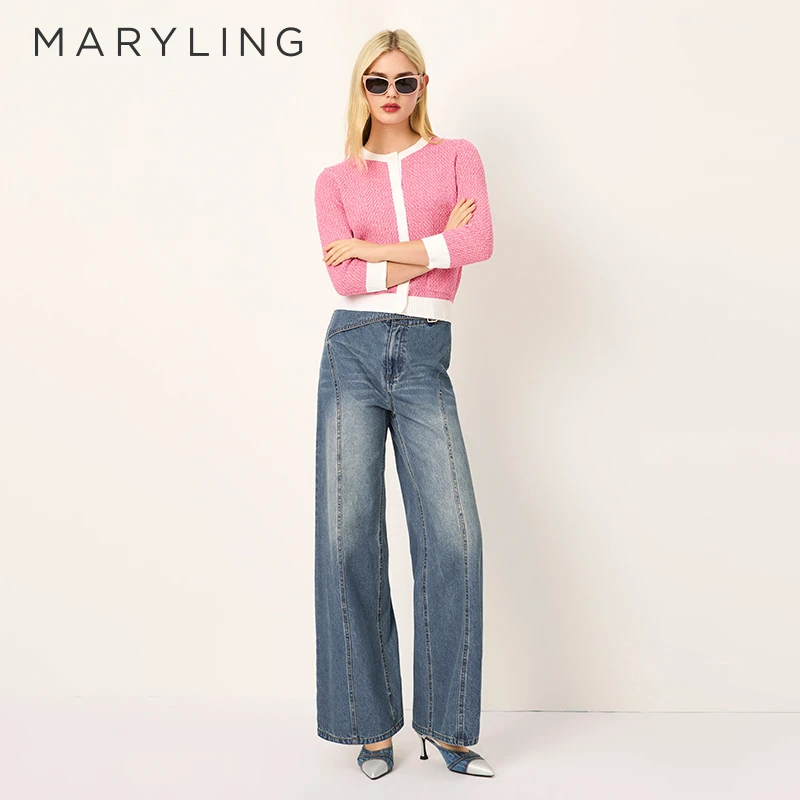 MARYLING玛俪琳2025年初春新品直筒水洗牛仔裤A1FAW56020
