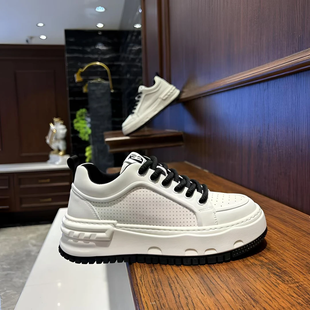 春夏新款男鞋皮面拼色简约韩版厚底潮流潮男百搭时尚男士休闲鞋