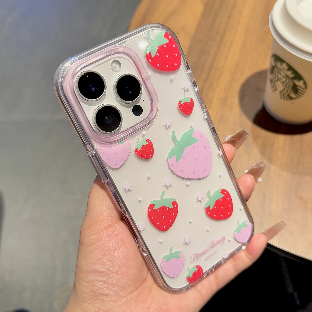 简约ins小星星草莓苹果16PROMAX适用iPhone15/14手机壳13防摔小众