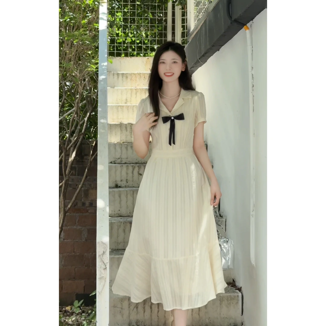 夏季气质女连衣裙通勤减龄小众收腰显瘦长裙子